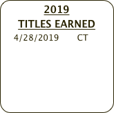 2019
TITLES EARNED
    4/28/2019       CT
      
    